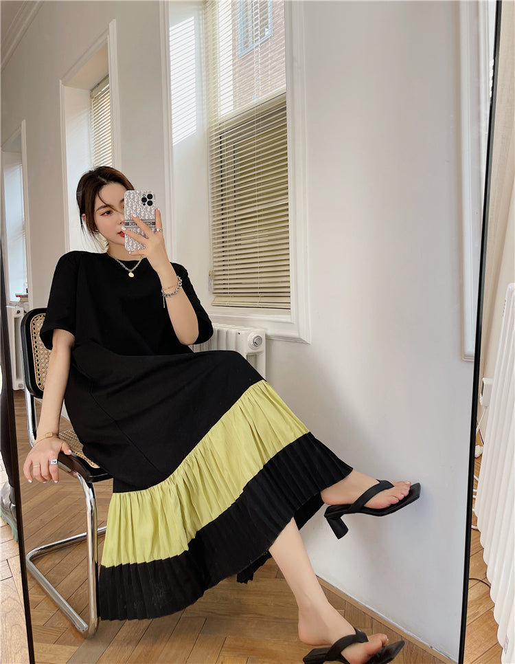 Plus Size Yellow Colourblock Tier T Shirt Dress