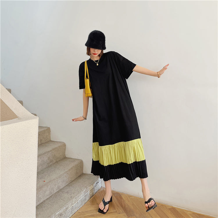 Plus Size Yellow Colourblock Tier T Shirt Dress