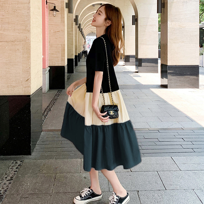 Plus Size Colourblock Tier T Shirt Dress