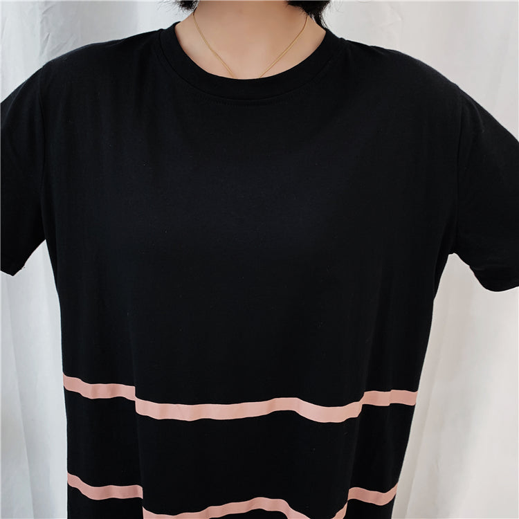 Plus Size Korean Pleat Stripes Midi Dress