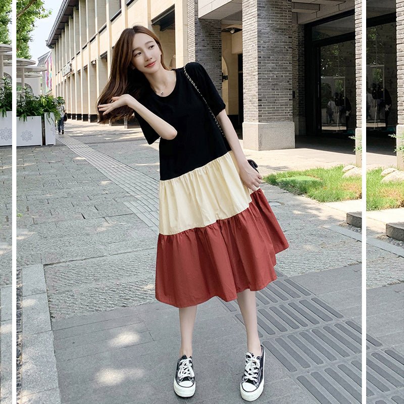 Plus Size Colourblock Tier T Shirt Dress