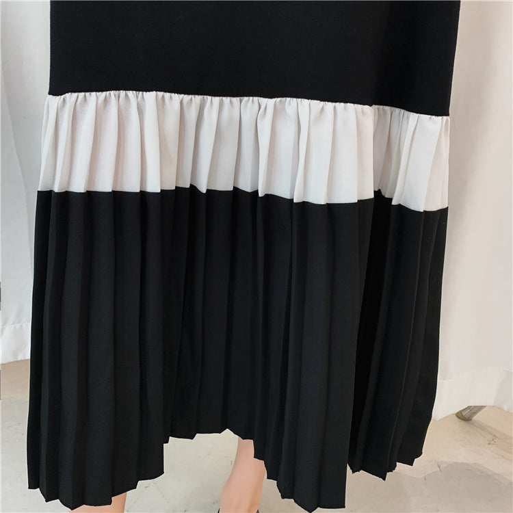 Plus Size Korean Pleat Stripes Midi Dress