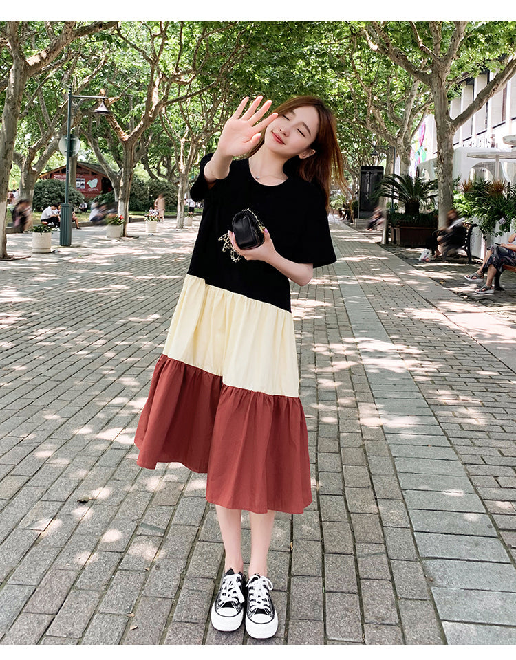 Plus Size Colourblock Tier T Shirt Dress