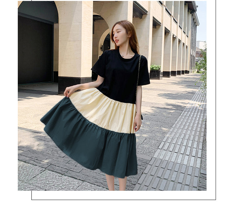Plus Size Colourblock Tier T Shirt Dress