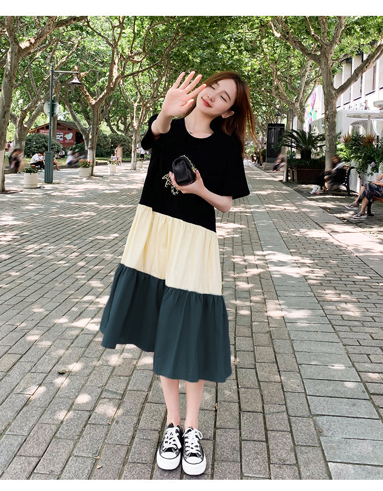 Plus Size Colourblock Tier T Shirt Dress