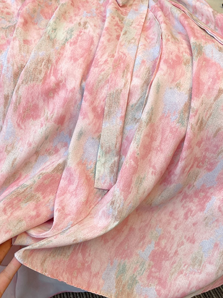 Plus Size Korean Watercolour Pastel Wrap V Neck Midi Dress