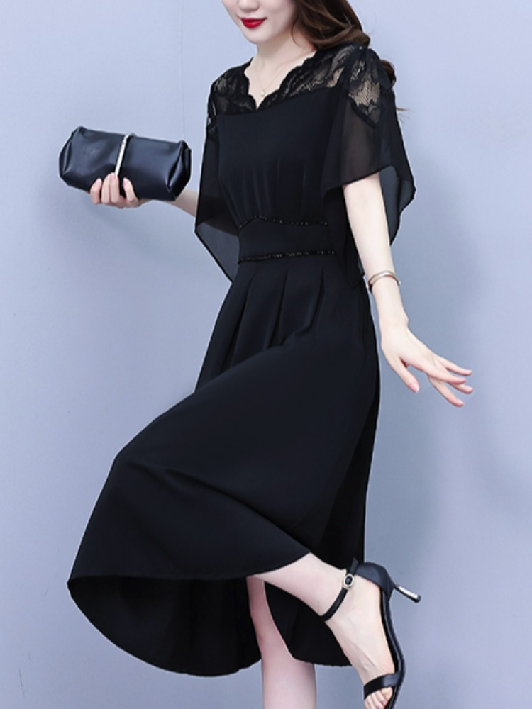 Plus Size Lace Black Butterfly Sleeve Dress