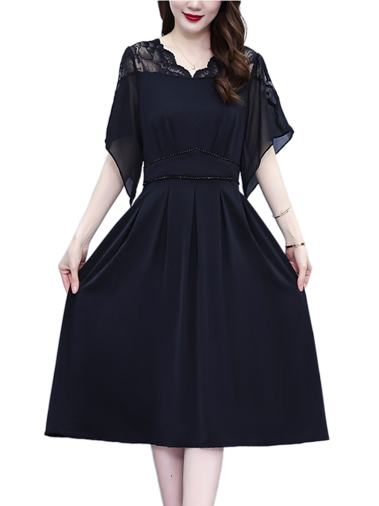 Plus Size Lace Black Butterfly Sleeve Dress