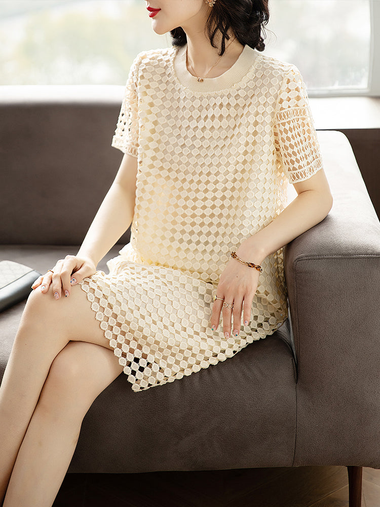 Plus Size Lace Lattice Shift Dress