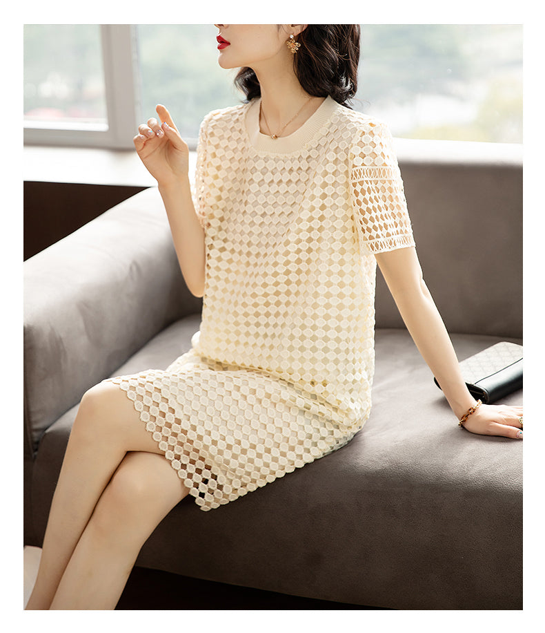 Plus Size Lace Lattice Shift Dress