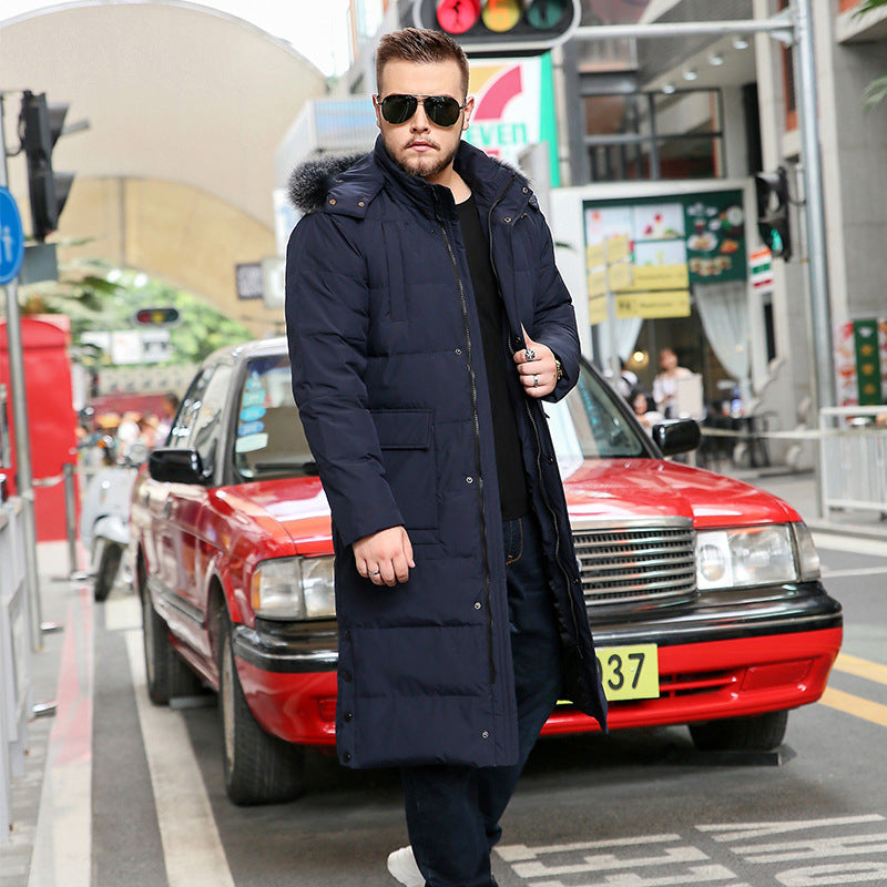 Plus Size Men’s Down Fur Hood Long Length Winter Jacket