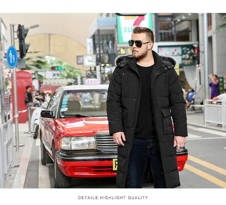 Plus Size Men’s Down Fur Hood Long Length Winter Jacket