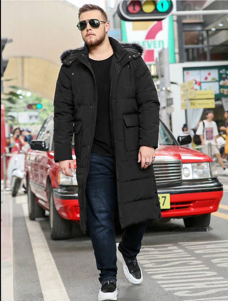 Plus Size Men’s Down Fur Hood Long Length Winter Jacket