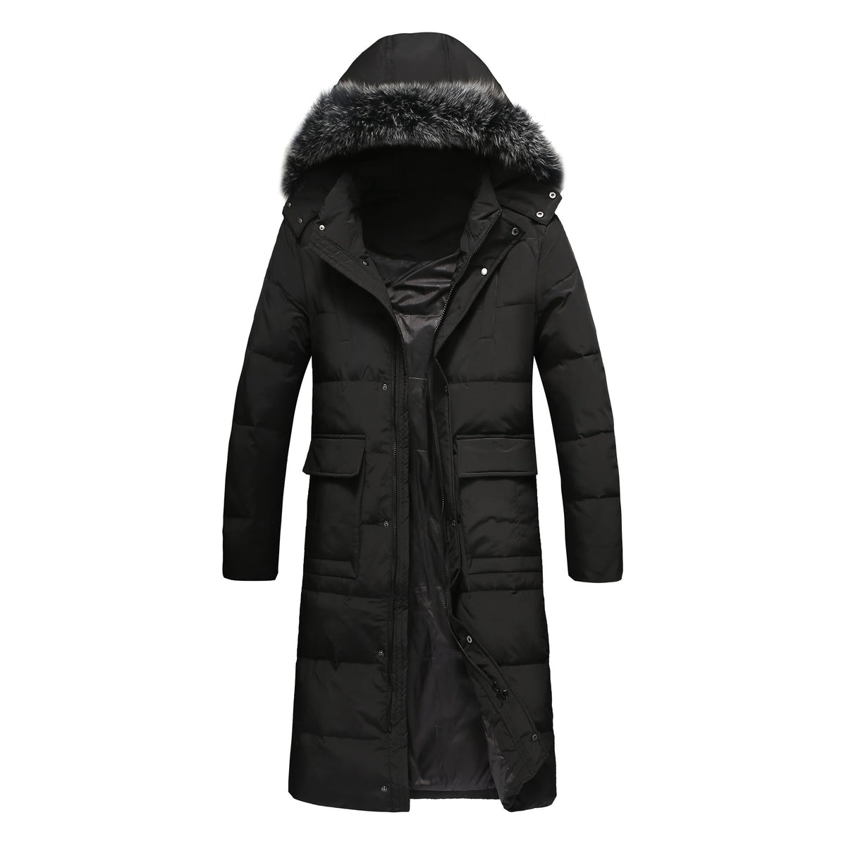 Plus Size Men’s Down Fur Hood Long Length Winter Jacket