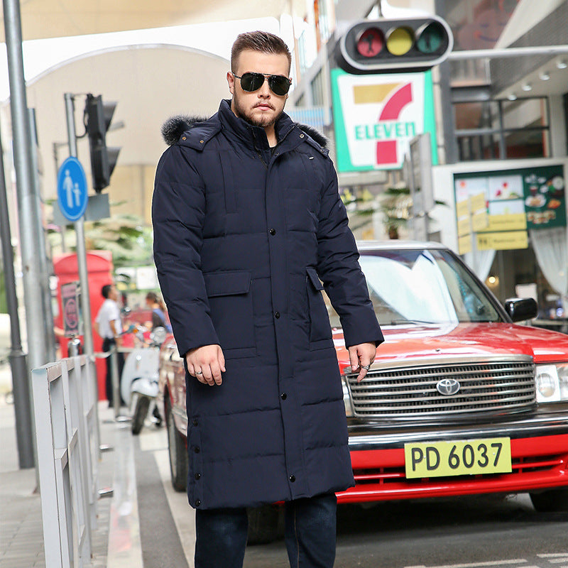 Plus Size Men’s Down Fur Hood Long Length Winter Jacket