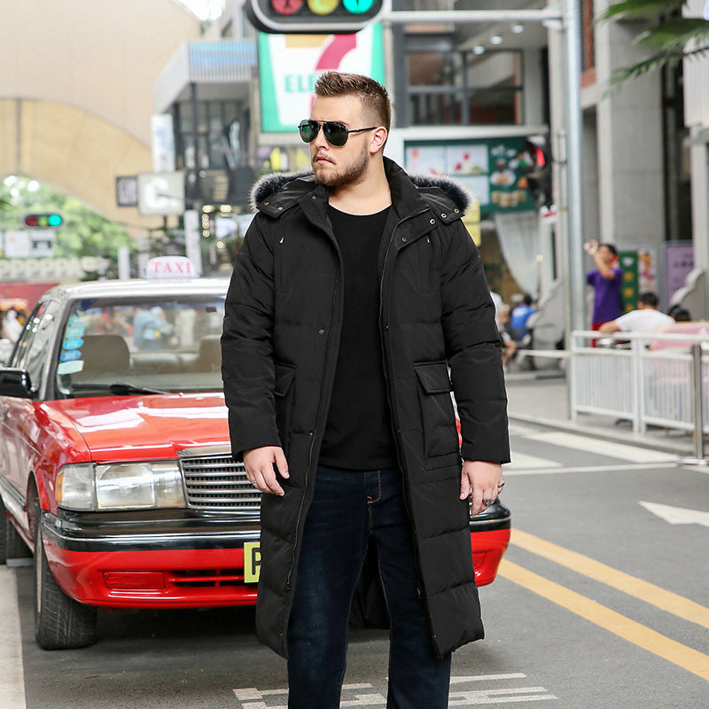 Plus Size Men’s Down Fur Hood Long Length Winter Jacket
