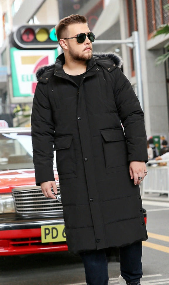 Plus Size Men’s Down Fur Hood Long Length Winter Jacket