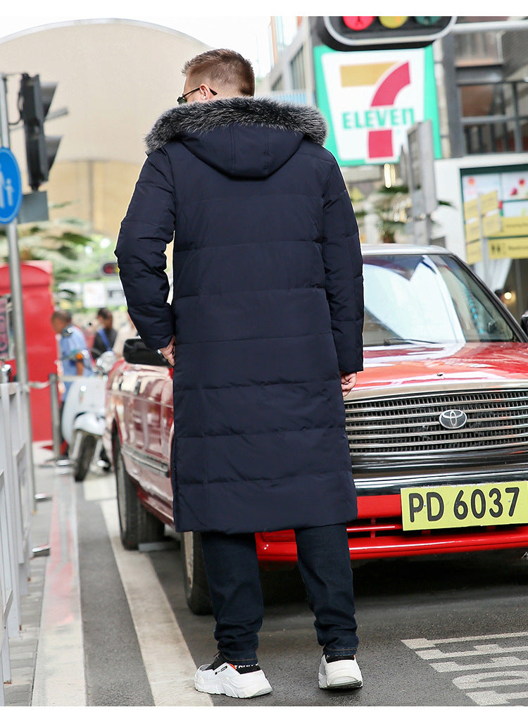 Plus Size Men’s Down Fur Hood Long Length Winter Jacket