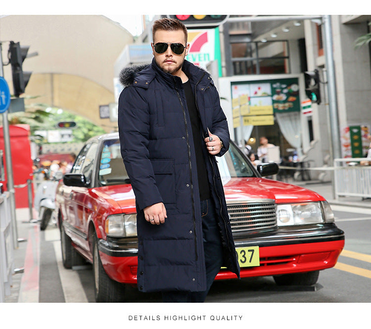 Plus Size Men’s Down Fur Hood Long Length Winter Jacket