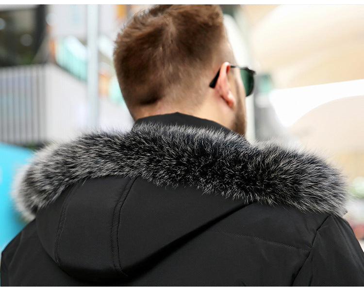 Plus Size Men’s Down Fur Hood Long Length Winter Jacket