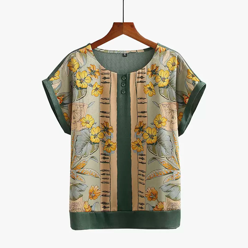 Plus Size Mixed Print Fabric Top