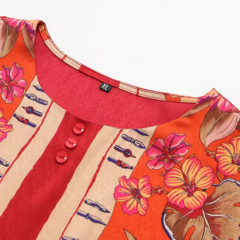 Plus Size Mixed Print Fabric Top
