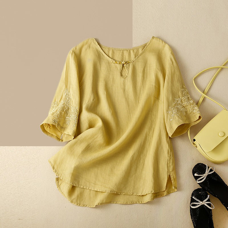 Plus Size Oriental Embroidery Blouse