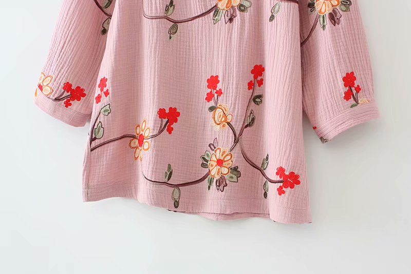 (Ready Stock Red XL - 1 Pc) Plus Size Oriental Embroidery Mid Sleeve Blouse