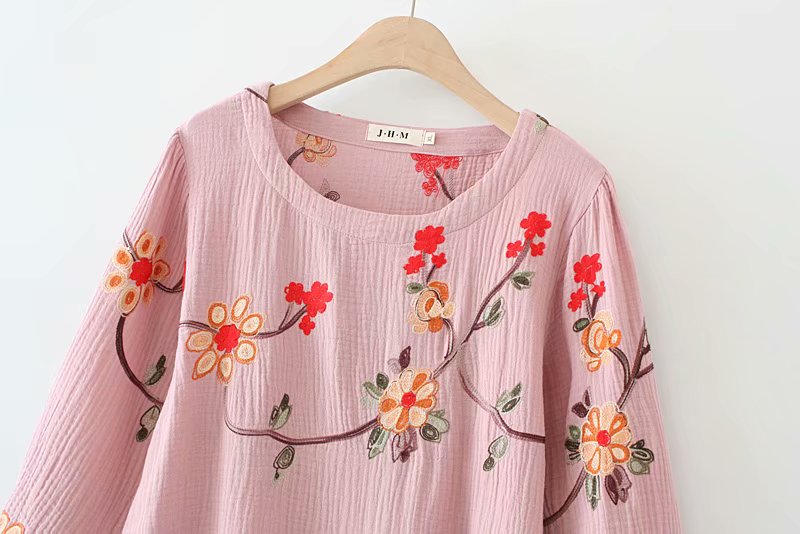 (Ready Stock Red XL - 1 Pc) Plus Size Oriental Embroidery Mid Sleeve Blouse