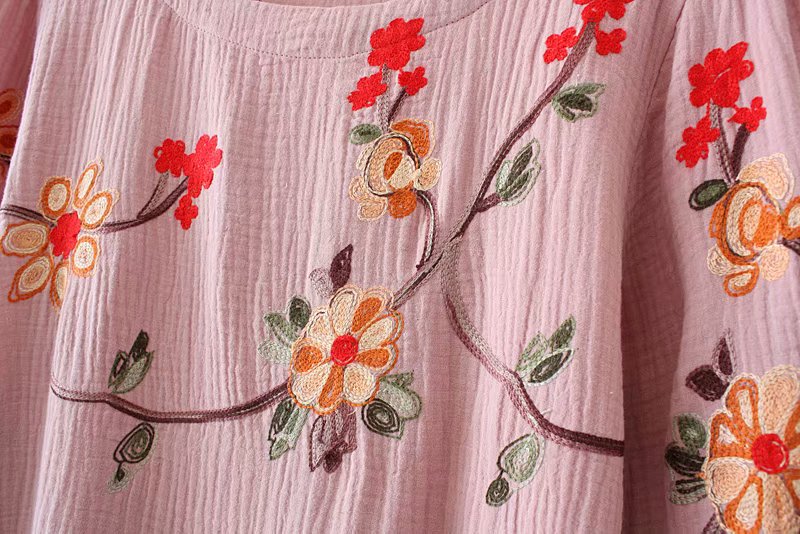 (Ready Stock Red XL - 1 Pc) Plus Size Oriental Embroidery Mid Sleeve Blouse