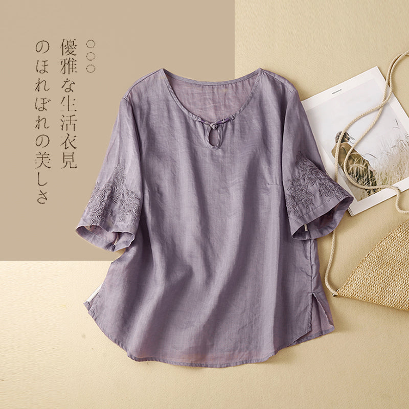 Plus Size Oriental Embroidery Blouse