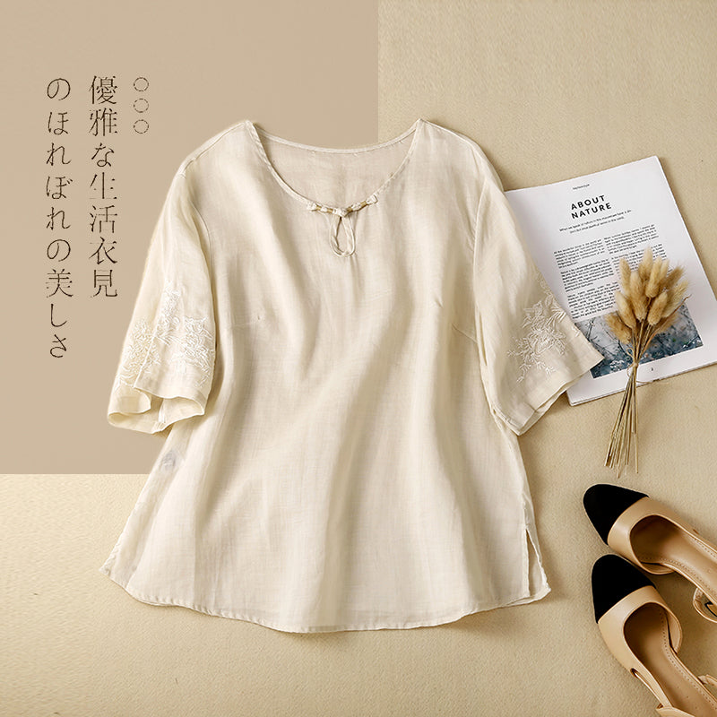 Plus Size Oriental Embroidery Blouse