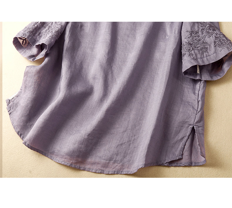 Plus Size Oriental Embroidery Blouse
