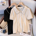 Plus Size Korean Pearl Polo T Shirt Blouse