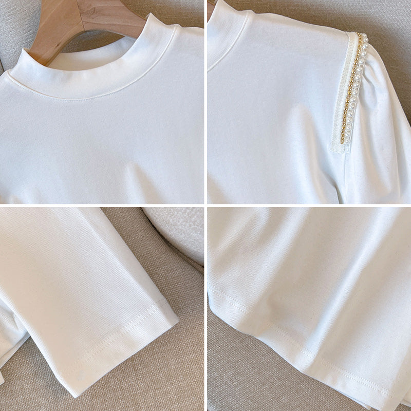 Plus Size Pearl High Neck Long Sleeve Top