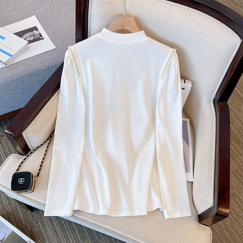 Plus Size Pearl High Neck Long Sleeve Top