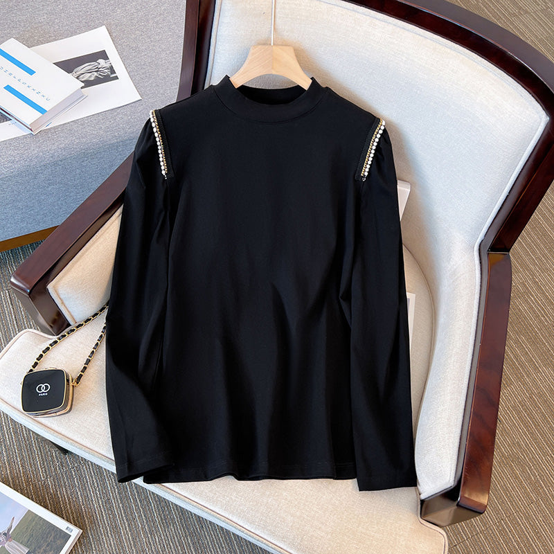 Plus Size Pearl High Neck Long Sleeve Top