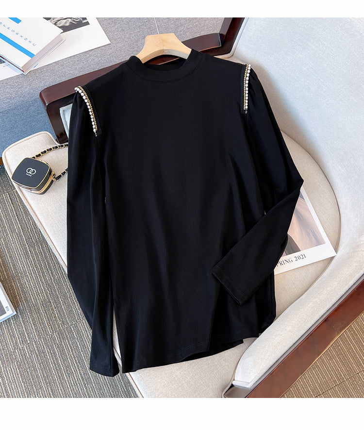 Plus Size Pearl High Neck Long Sleeve Top