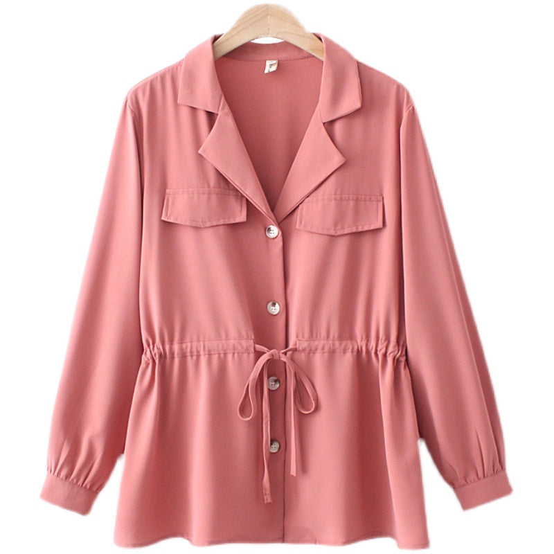 Plus Size Peplum Long Sleeve Shirt Blouse (EXTRA BIG SIZE)