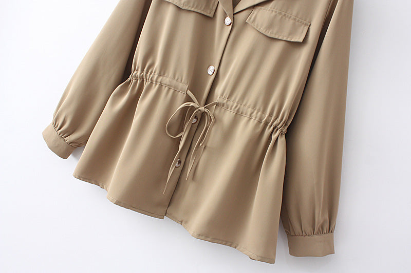 Plus Size Peplum Long Sleeve Shirt Blouse (EXTRA BIG SIZE)