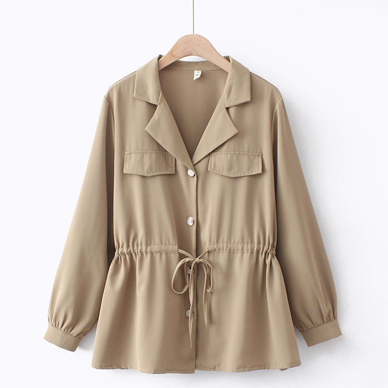Plus Size Peplum Long Sleeve Shirt Blouse (EXTRA BIG SIZE)