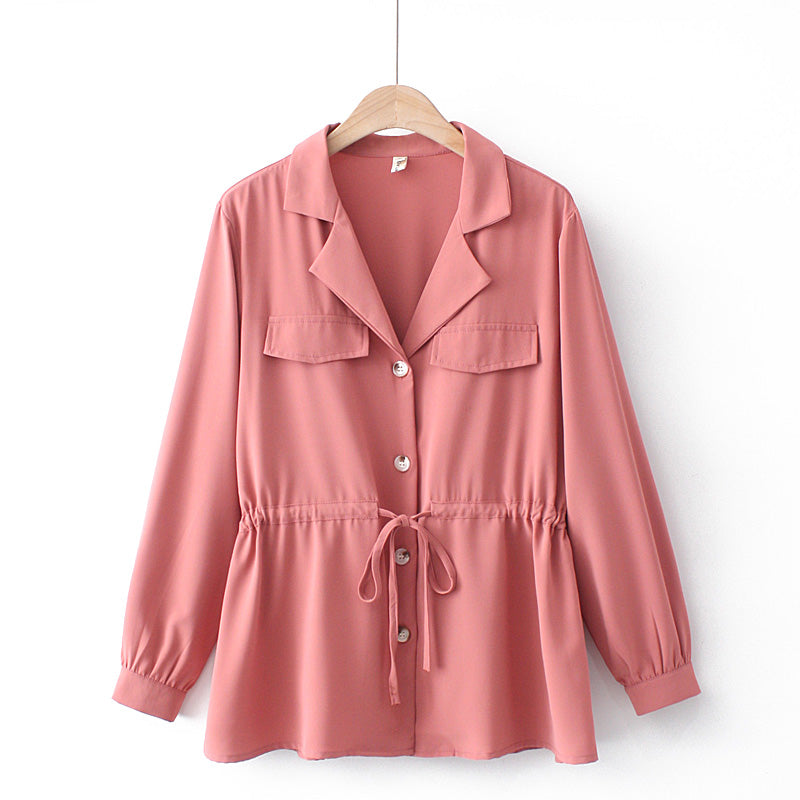Plus Size Peplum Long Sleeve Shirt Blouse (EXTRA BIG SIZE)