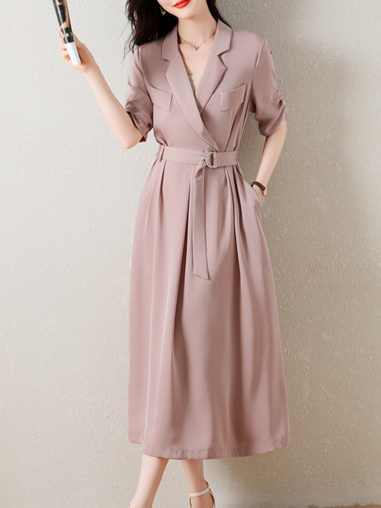 Plus Size Pink Trench Midi Shirt Dress