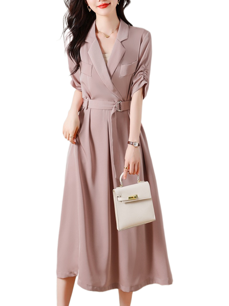Plus Size Pink Trench Midi Shirt Dress