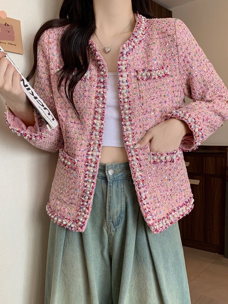 Plus Size Pink Tweed Jacket