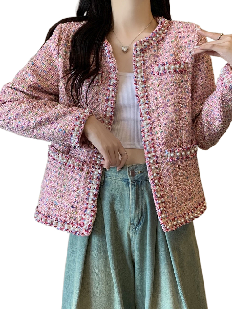 Plus Size Pink Tweed Jacket