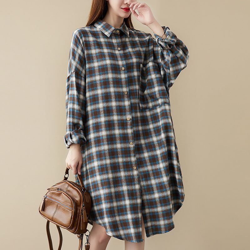Plus Size Plaid Curve Hem Shirt Dress
