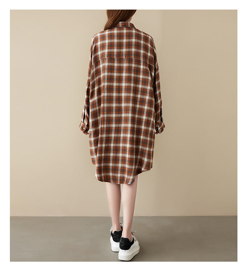 Plus Size Plaid Curve Hem Shirt Dress