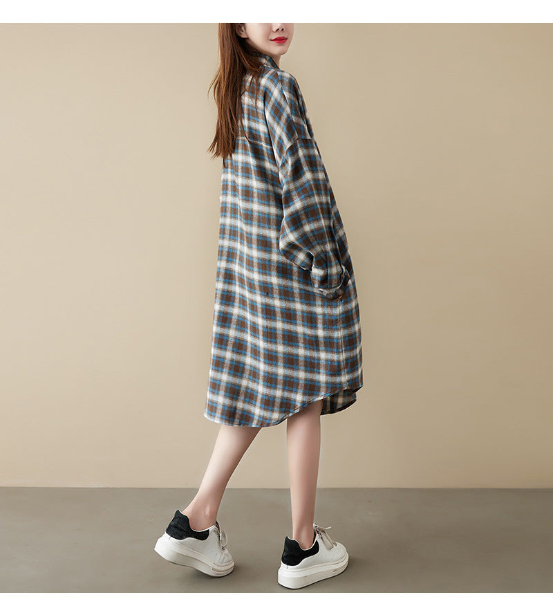 Plus Size Plaid Curve Hem Shirt Dress