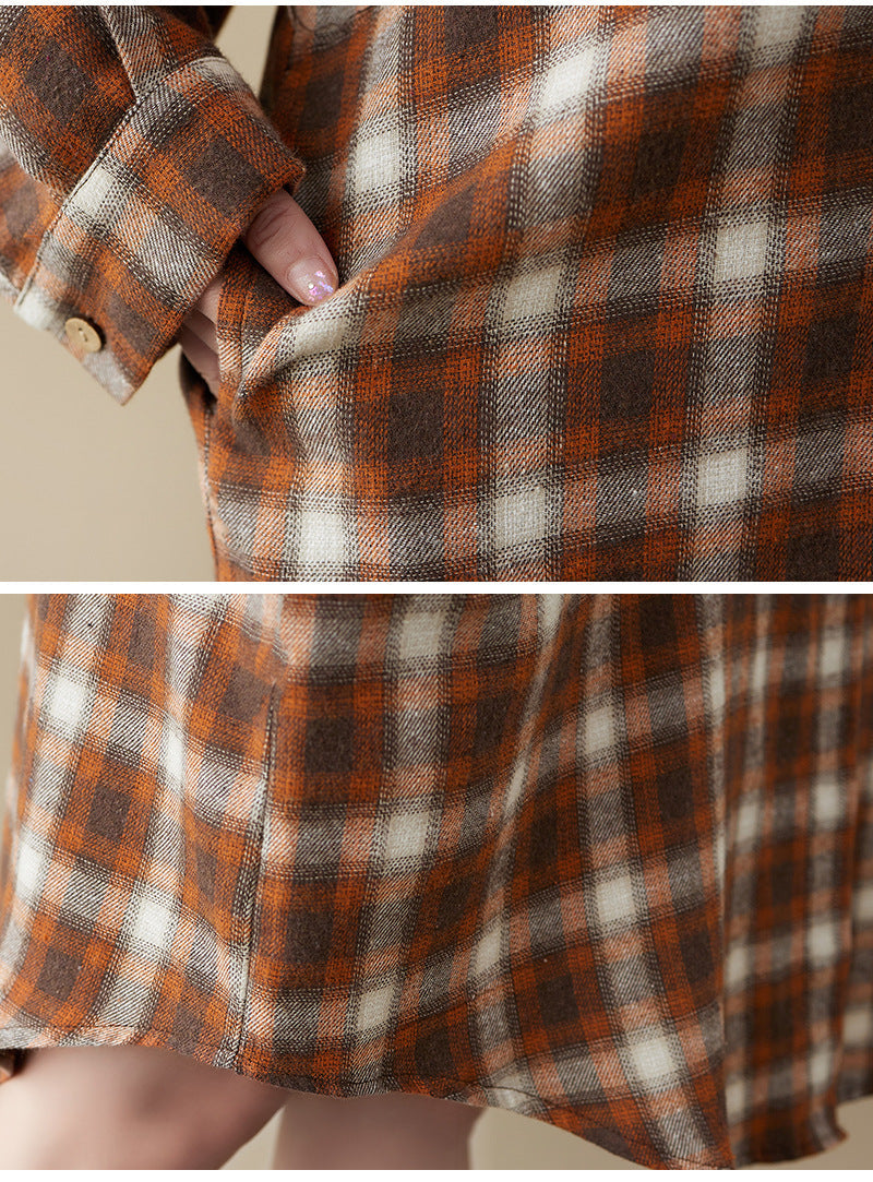 Plus Size Plaid Curve Hem Shirt Dress
